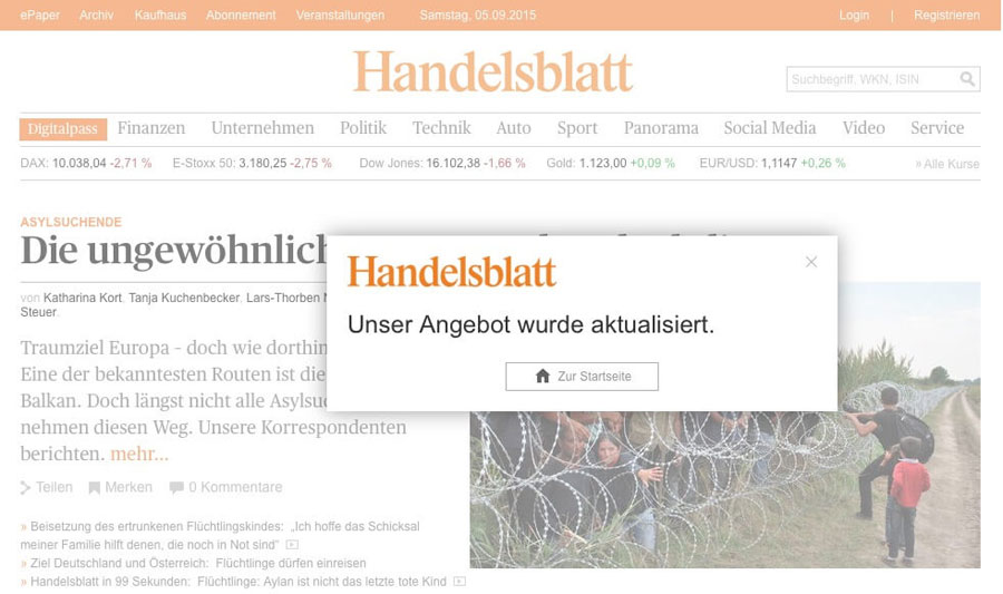 Pop-Ups werden auch vom Handelsblatt verwendet