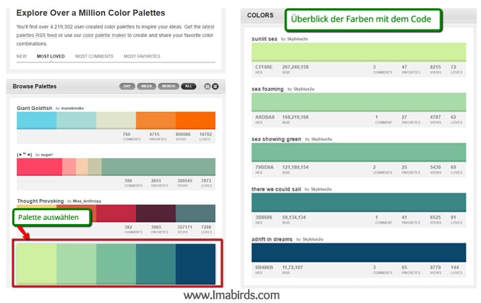 Professionelle Farbpaletten finden mit Farbcode Colourlovers