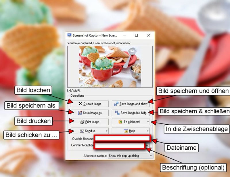 Bildschirmfotos mit Screenahot Captor - Optionen nach der Aufnahme Bildschirmfotos mit Screenahot Captor - Optionen nach dem Screenshot erstellen