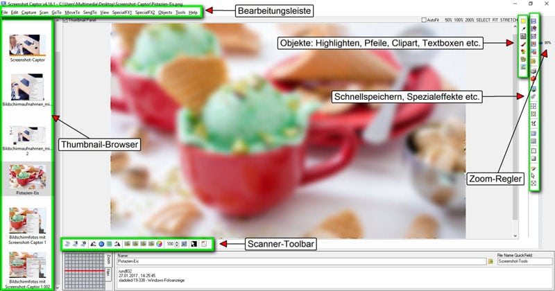 Bearbeitungs-Oberfläche für Bildschirmfotos mit dem Screenshot Captor