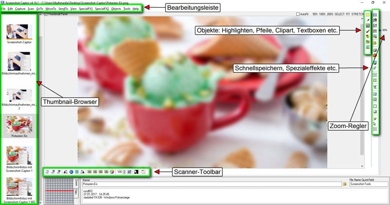 Bildschirmfotos mit Screenshot Captor -Bearbeitungs-Oberfläche Bearbeitungs-Oberfläche für Bildschirmfotos mit dem Screenshot Captor