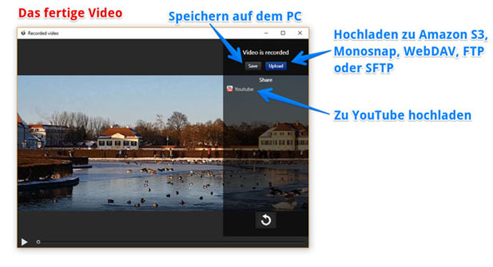 Bildschrimvideo hochladen oder speichern Bildschrimvideo hochladen