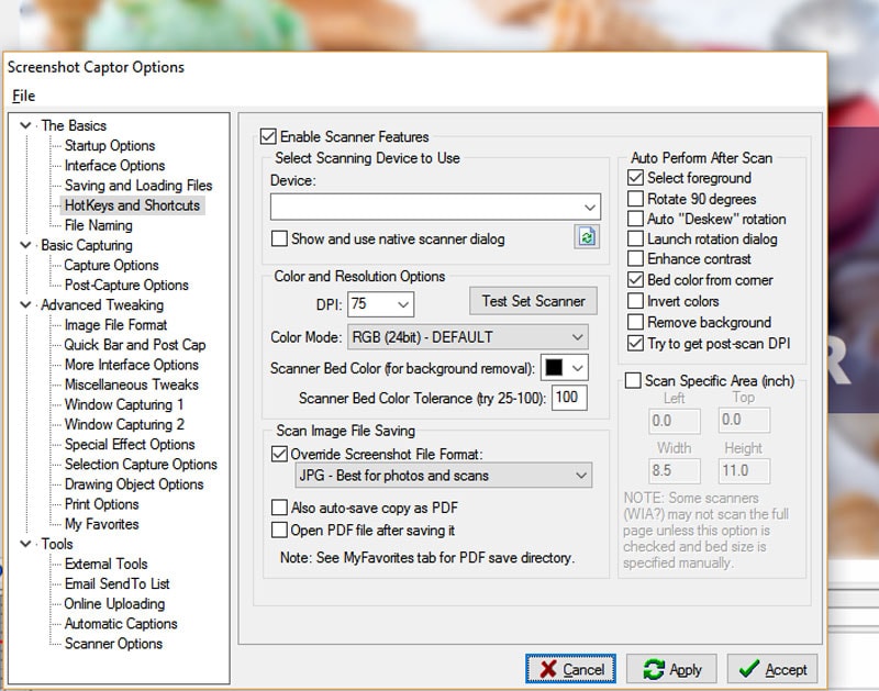 Einstellungen vornehmen beim Screenshot Captor Einstellungen vornehmen beim ksotenlosen Tool Screenshot Captor