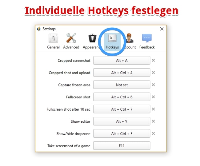 Individuelle Hotkeys festlegen in Monosnap Screenshot-Tool Monosnap - Individuelle Hotkeys festlegen