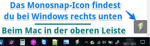 Monosnap-Icon für Screenshots im rechten unteren Eck
