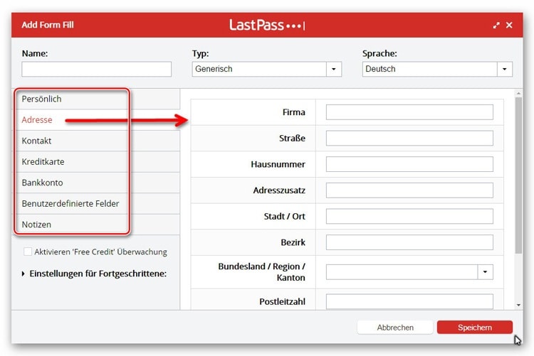 Formular ausfüllen mit dem Passwort Manager LastPass Formulare mit Adresse & Co ausfüllen mit LastPass