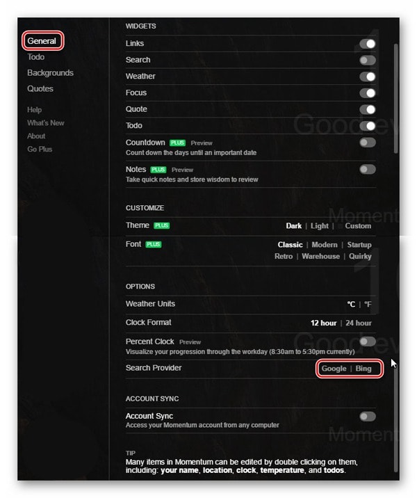 Momentum - Einstellungen vornehmen Produktiver mit den richtigen Einstellungen in Momentum