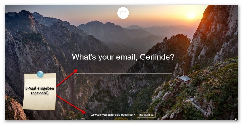Momentum einrichten - Account erstellen Optional die E-Mail-Adresse in Momentum einfügen