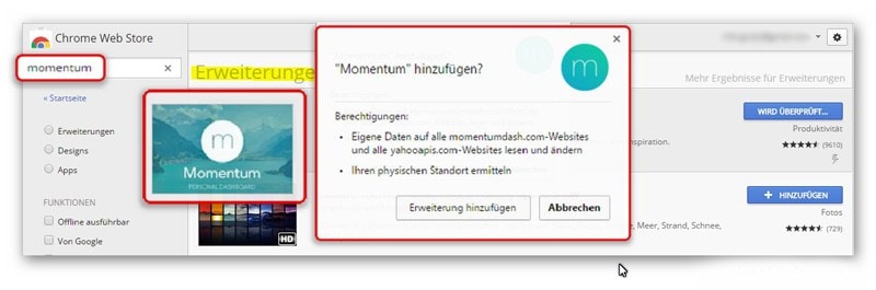 Momentum - Erweiterung Google-Chrome2 Momentum hinzufügen - Erweiterung Google-Chrome