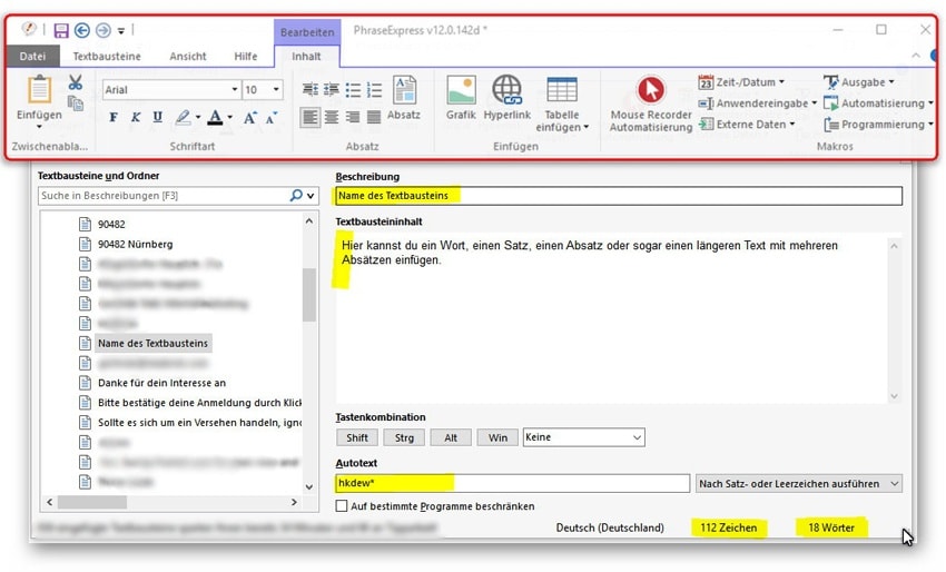 PhraseExpress Textbaustein anlegen PhraseExpress Textbaustein anlegen und Zeit sparen