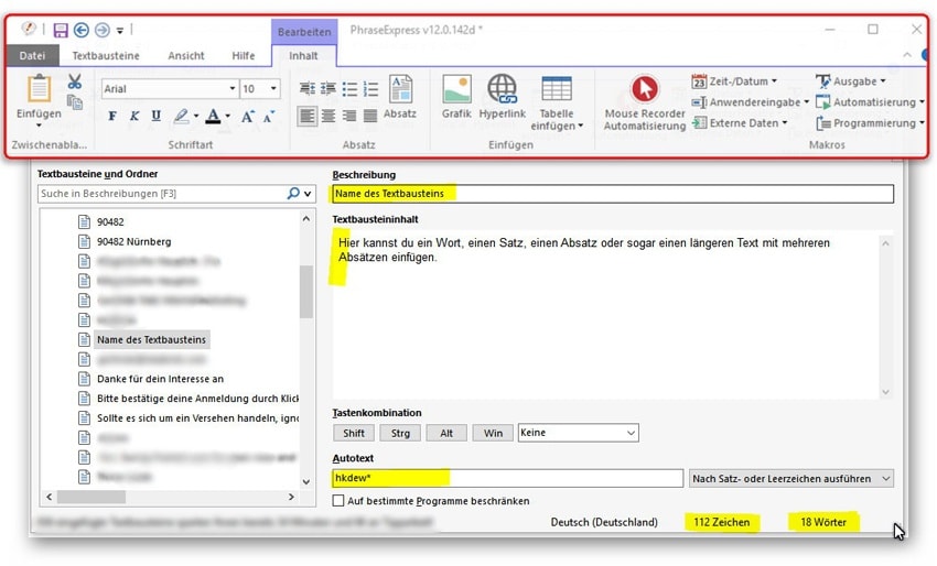 PhraseExpress Textbaustein anlegen und Zeit sparen