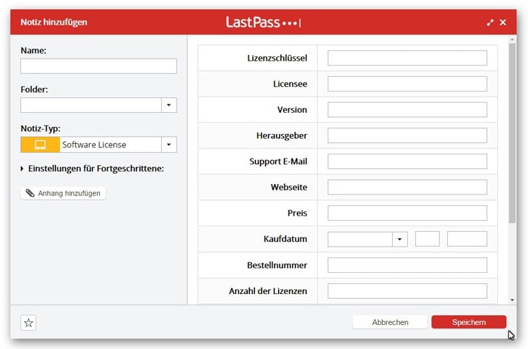 Software-Lizenz sicher verwahren in LastPass Software-Lizenzschlüssel sicher verwahren in LastPass