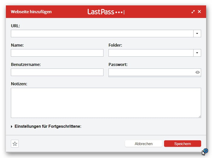 Webseite und Passwörter hinzufügen in LastPass