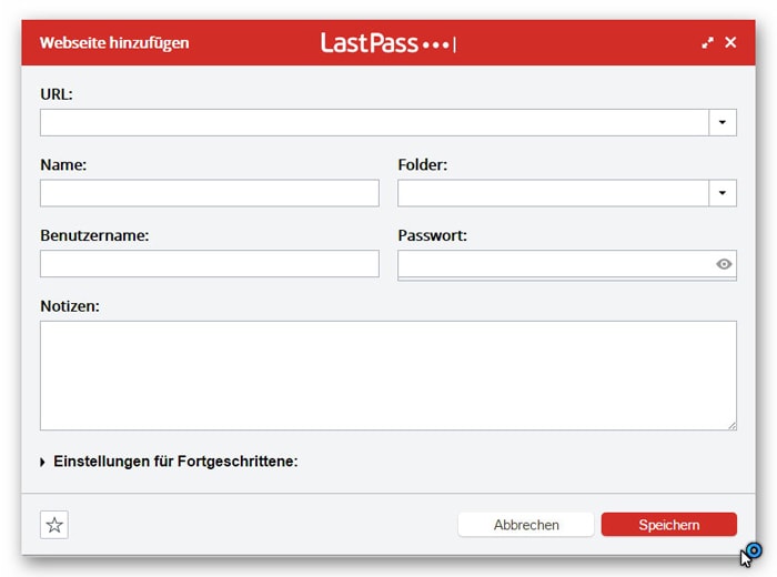 Webseite hinzufügen in LastPass Webseite und Passwörter hinzufügen in LastPass