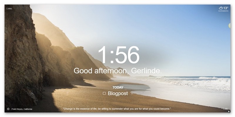 Momentum-Beispiel3 Momentum Chrome-Erweiterung Tagesbild-Beispiel3