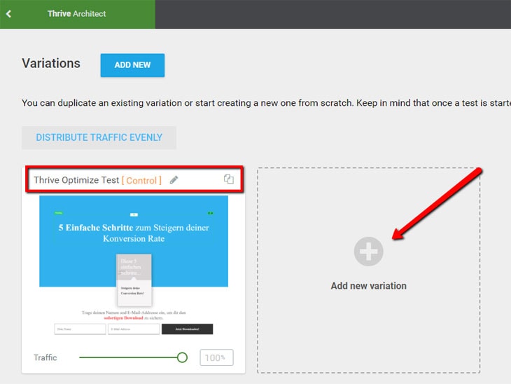 Splittesten mit Thrive-Optimize - Variation erstellen