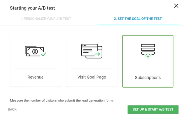 Splittesten mit Thrive-Optimize - Einstellung des Ziels