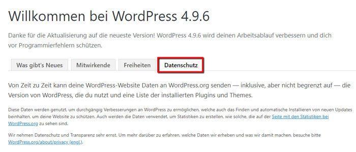 Datenschutz-Information-WordPress Information zur WordPress-Datensendung