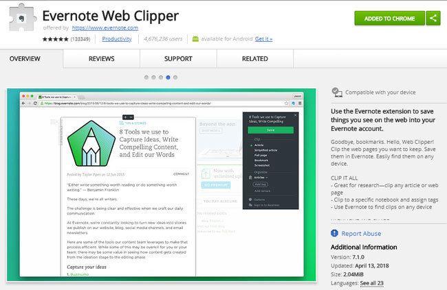 Evernote Web Clipper Chrome Erweiterung Evernote Web Clipper