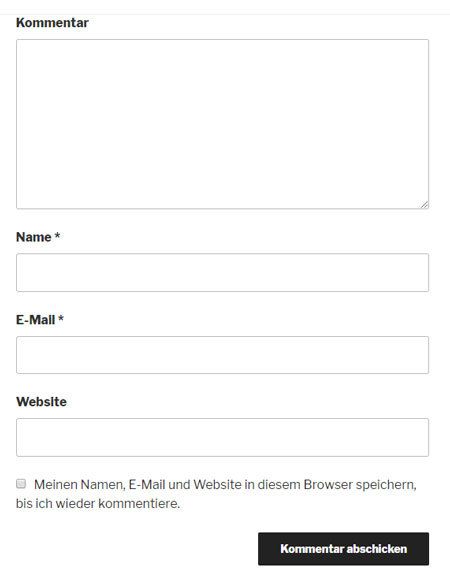 Kommentar-Checkbox WordPress-Kommentare: Inormation Datenspeicherung und Opt-In Checkbox
