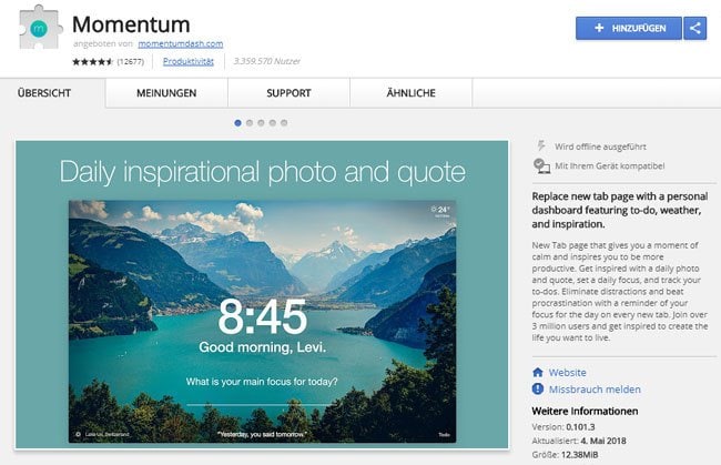 Momentum Chrome erweiterung Momentum