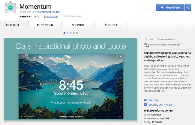 Chrome erweiterung Momentum