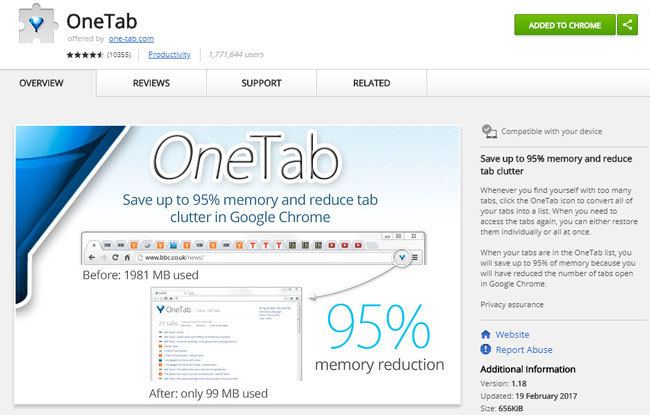 OneTab Google Chrome Erweiterung OneTab