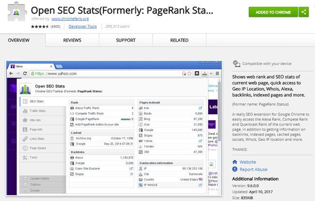 Google Chrome Erweiterung Open SEO Stats