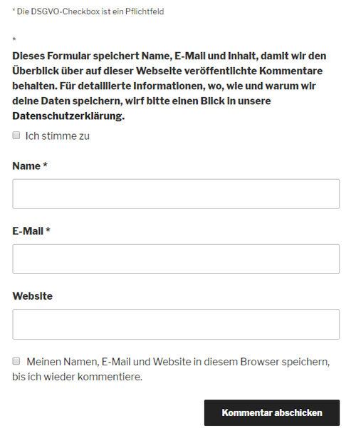 Checkbox für Kommentare mit dem WP_GDPR Plugin