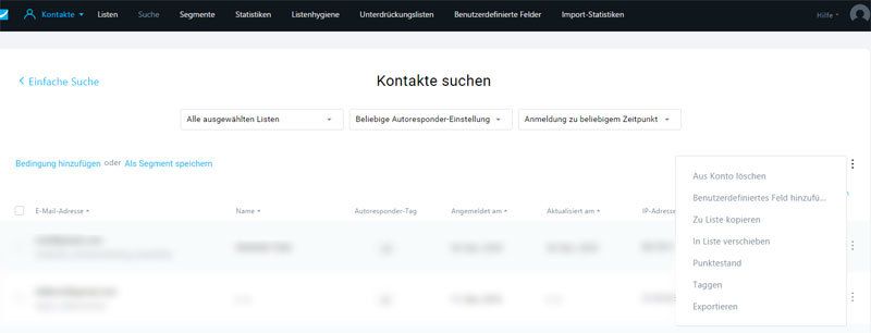 Segmentierung und Bearbeitung der Kontakte in GetResponse