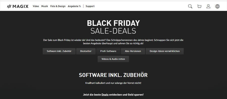 Black Friday Angebote von Magix Black Friday Sale: Video-Software, Musik-Maker und Zubehör bei Magix