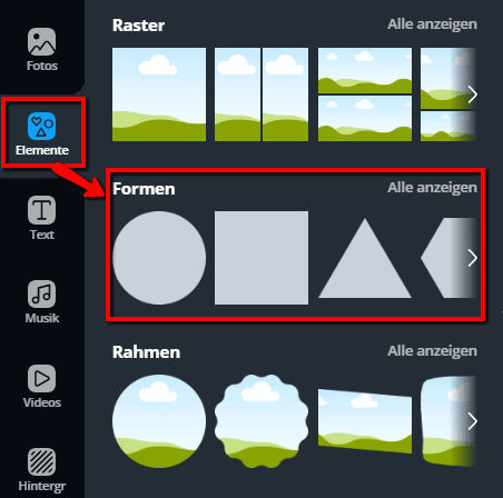 Bildbearbeitung mit Canva: Formen auswählen